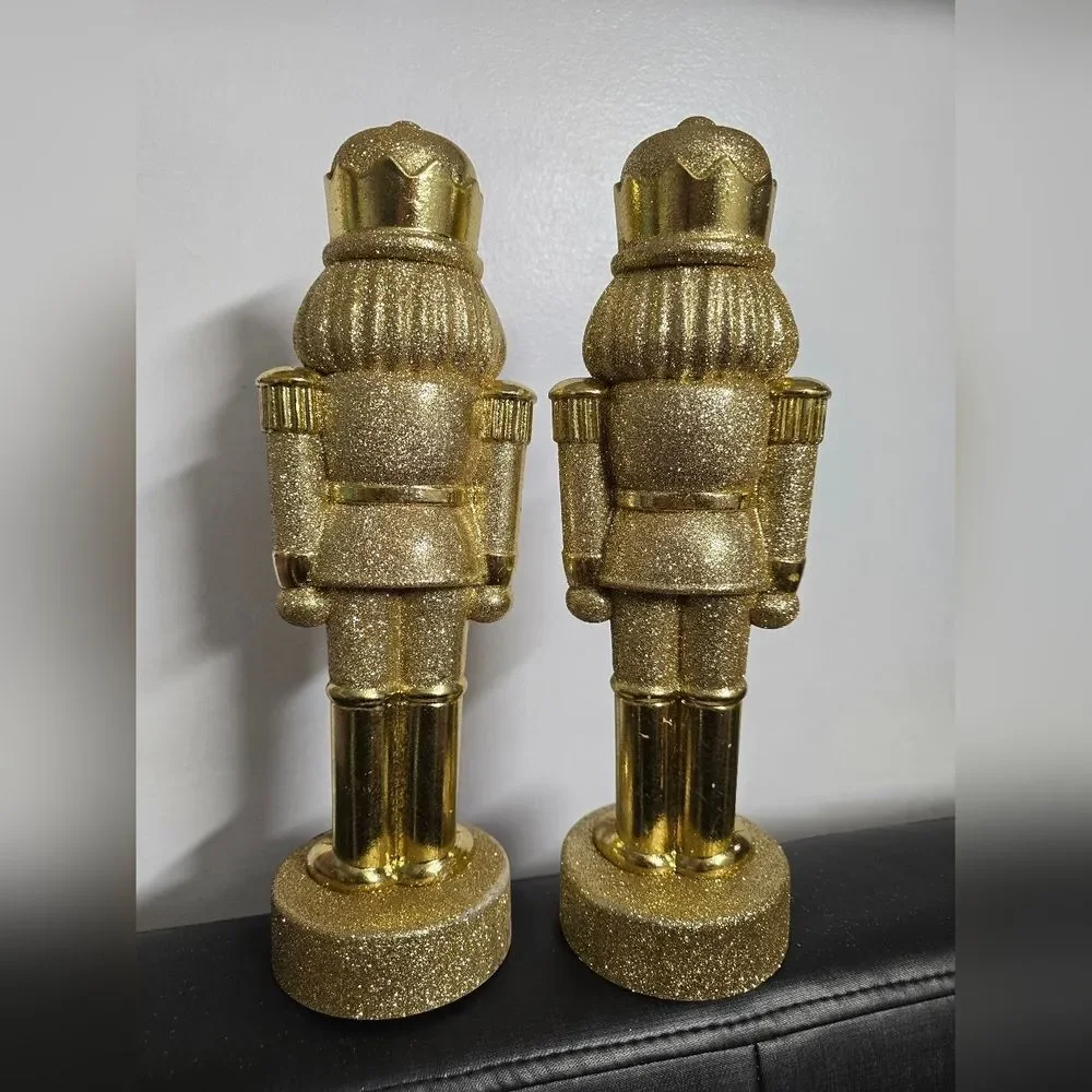 Set of two Gold Glittered Christmas Decorative Nutcrackers, 11.5 in H